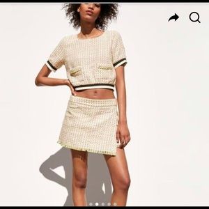 Zara tweed crop top pink white green yellow